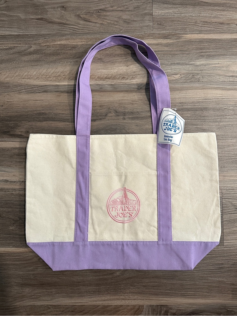 Trader Joe’s Large Cream and Lavender Canvas Tote Bag